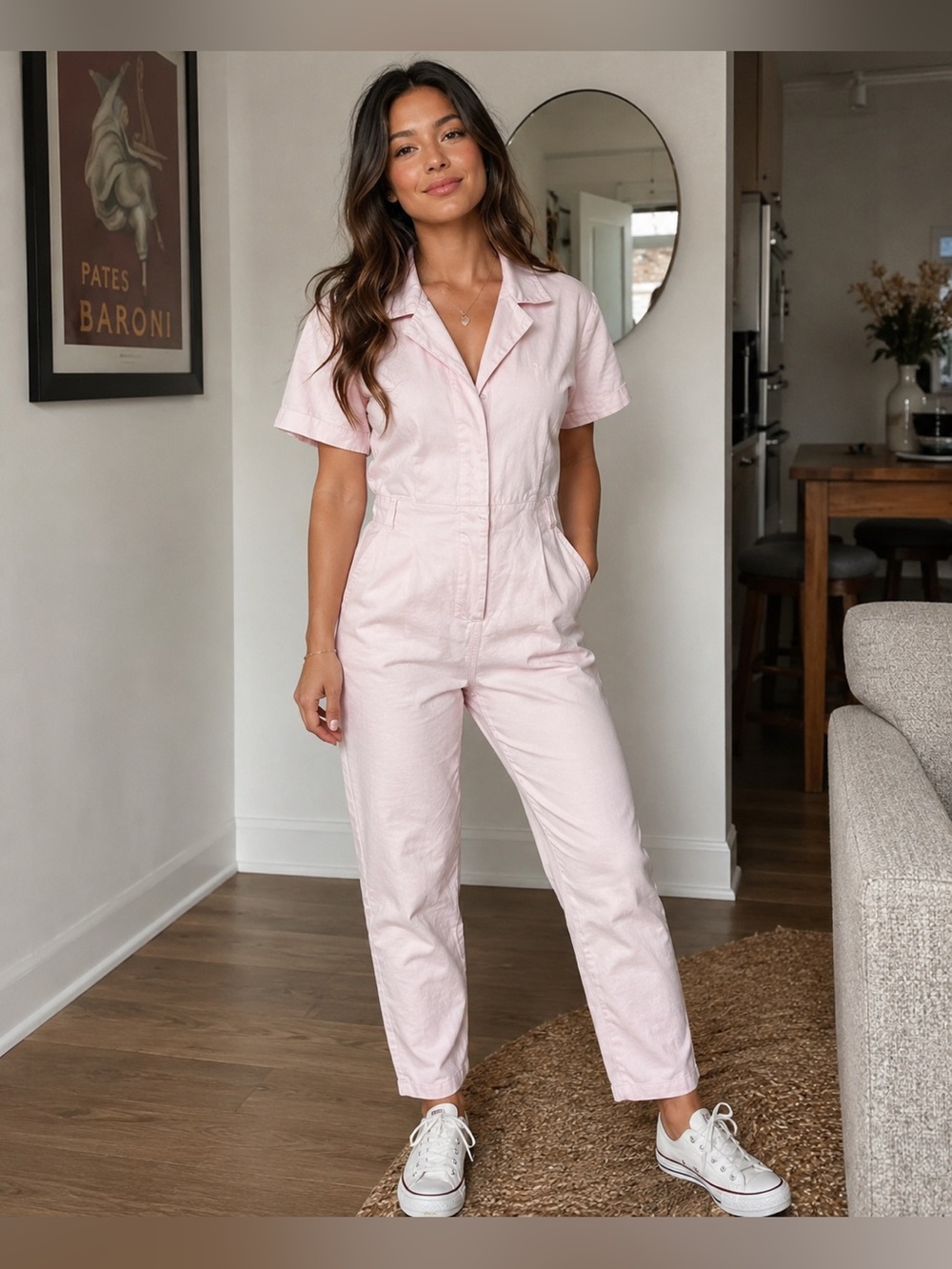 Wilfred Pale Pink Utility Jumpsuit Size XS Cotton Tapered Leg